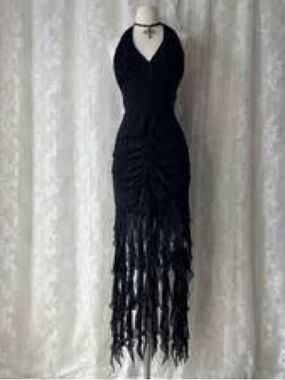 VNTG Niki Livas Black Halter Maxi Dress
